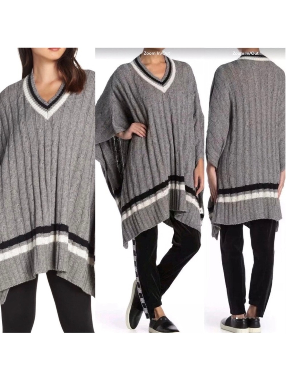 UGG Westlynn Cable Knit Poncho Sweater Grey V-Neck Cape XS/S